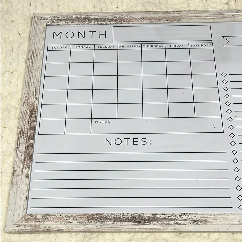 Rustic Whiteboard Monthly Planner